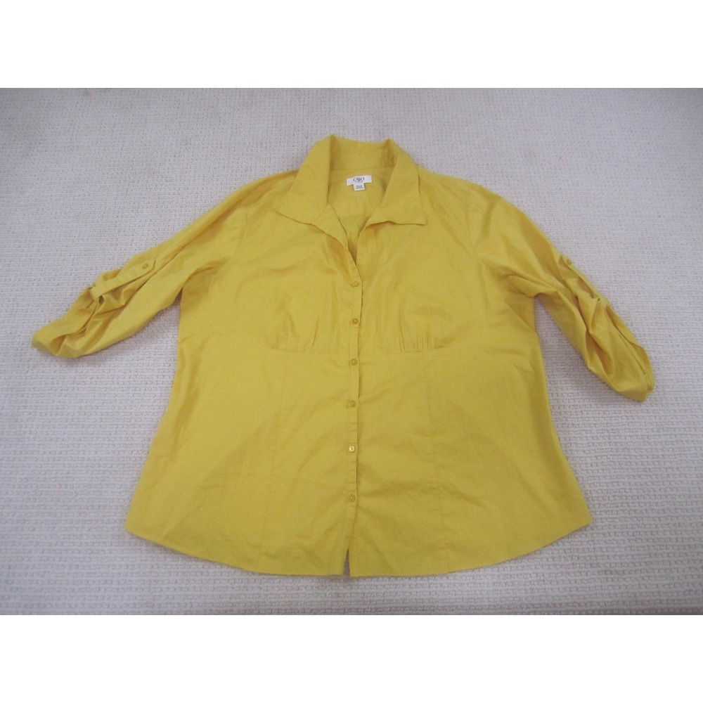 Cato Woman Shirt Womens 18/20W Yellow Button Front Roll Tab 3/4 Sleeve Plus Size